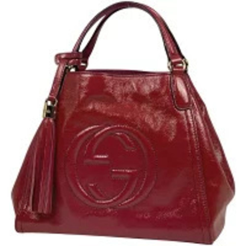 Gucci Soho 2way Shoulder Bag Tassel Fringe Enamel Patent Vernis Leather Pink